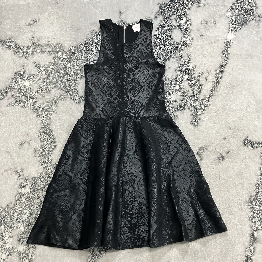Parker Dress Womens Small Black Olida Python Fit and Flare Sleeveless Party